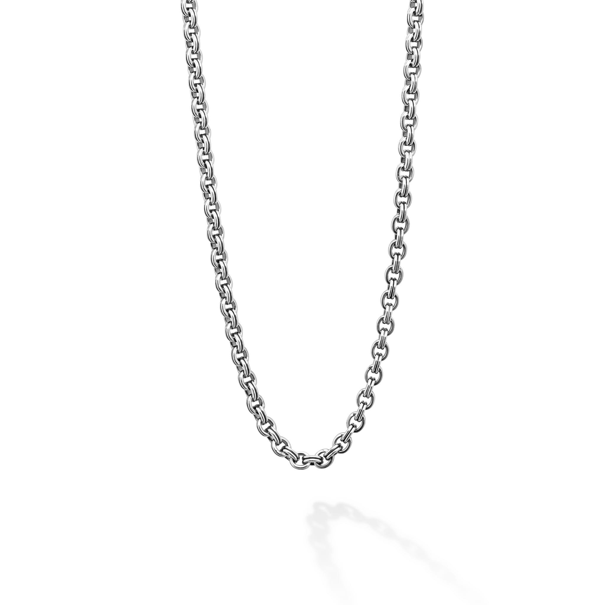 Sterling silver fluted links form this double link Caviar chain 4mm necklace. Length available in 20, 22, 24, and 26 inches.