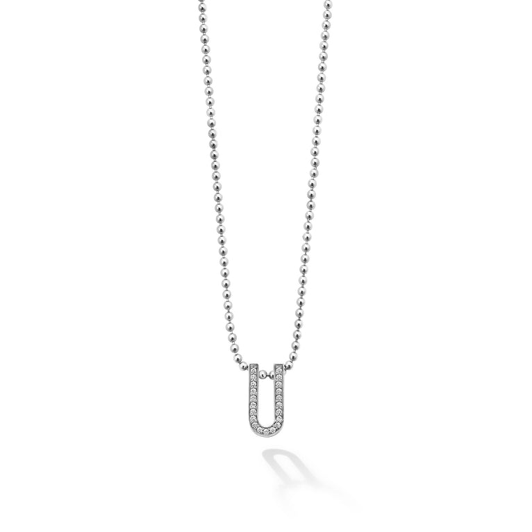 A linear diamond motif surrounded by smooth sterling silver on a Caviar beaded chain necklace. LAGOS diamonds are the highest quality natural stones.