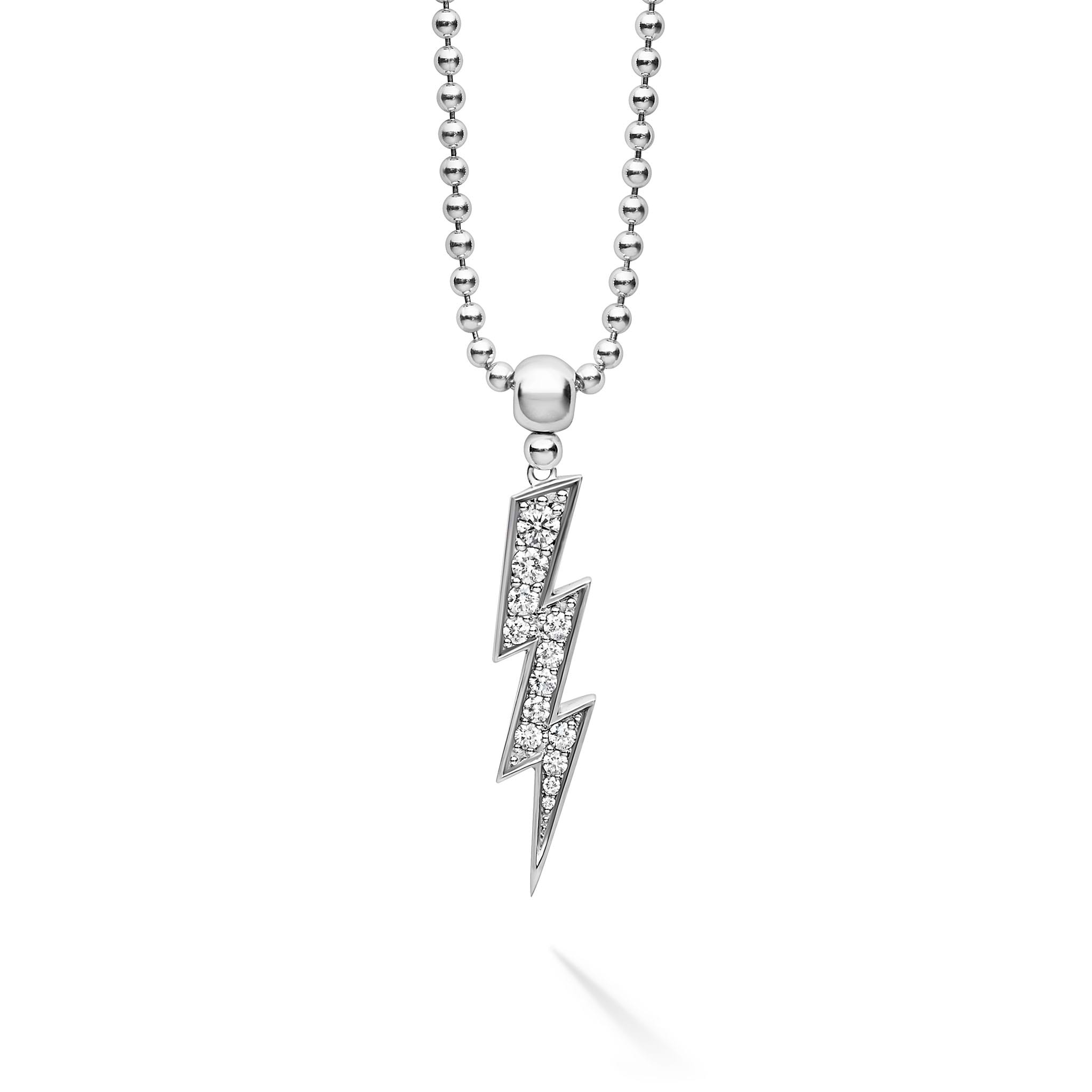 Sterling silver and diamonds form this beaded lightning bolt drop necklace. LAGOS diamonds are the highest quality natural stones.