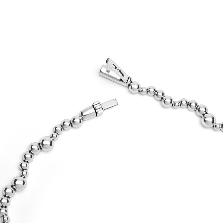 clasp of sterling silver necklace with scalloped beading 