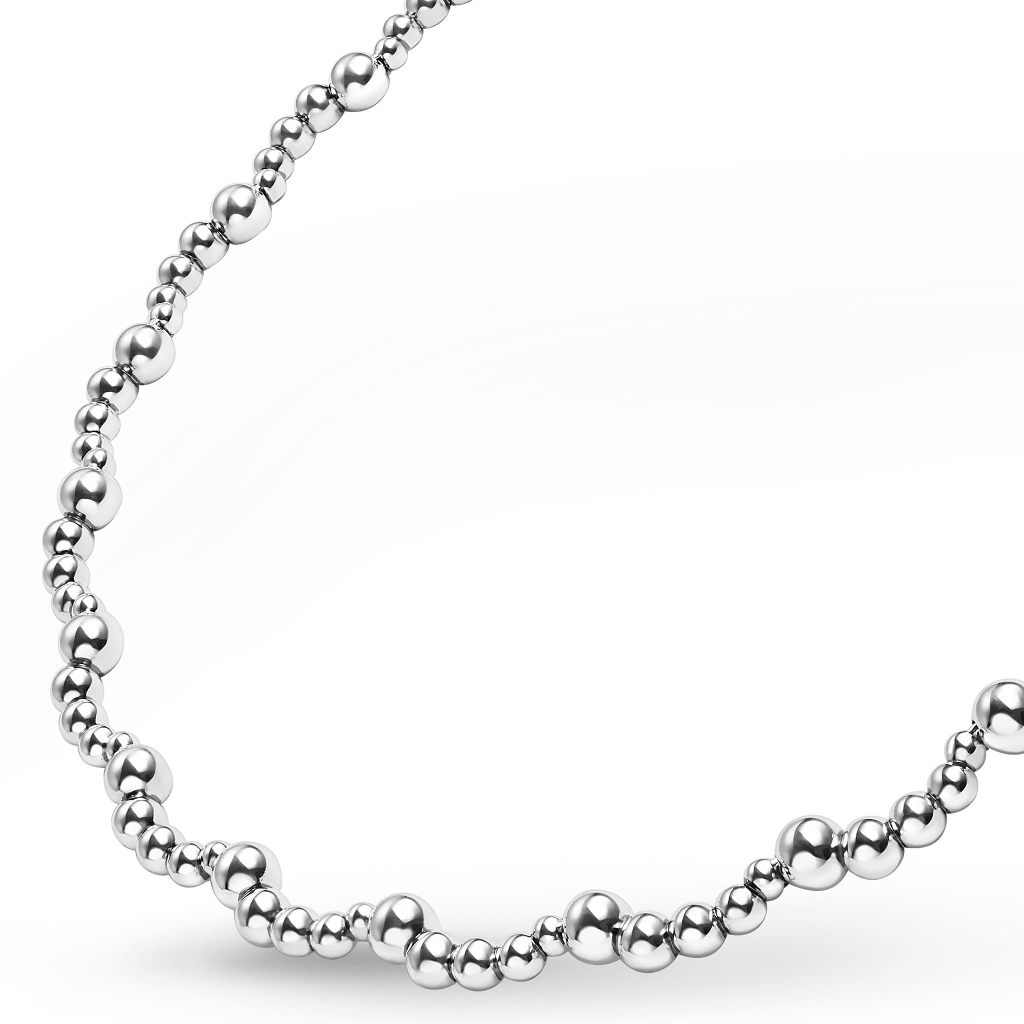 front of sterling silver necklace with scalloped beading 