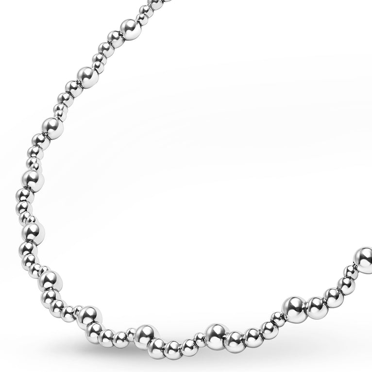 front of sterling silver necklace with scalloped beading 