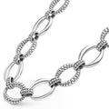 Signature Caviar Sterling Silver Oval Fluted Link Necklace features polished sterling silver with alternating smooth ovals and beaded circular rings, offering modern elegance and sculptural texture.