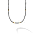 sterling silver beaded statement necklace with black ceramic and gold stations and diamond details