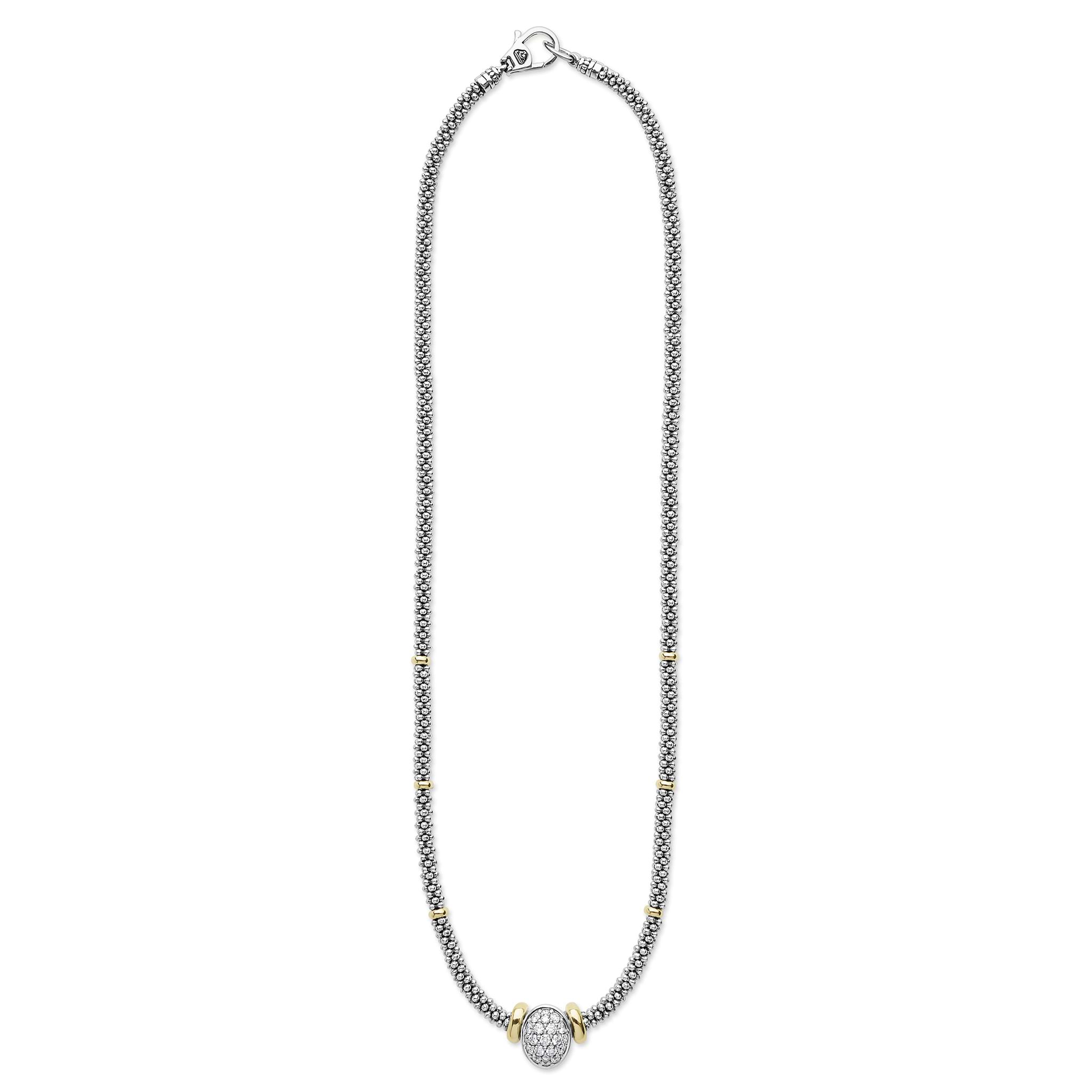 whole sterling silver beaded diamond oval statement necklace with gold stations and clasp