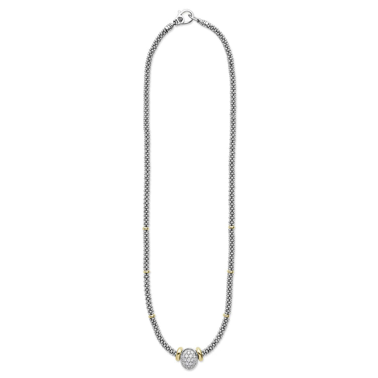 whole sterling silver beaded diamond oval statement necklace with gold stations and clasp