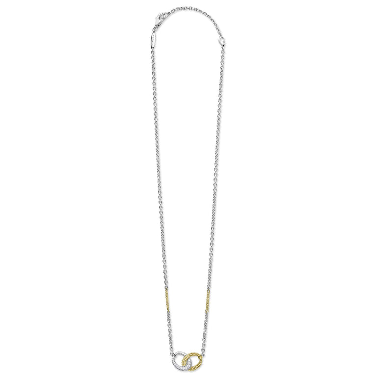 beaded Pendant necklace in sterling silver and gold with diamonds