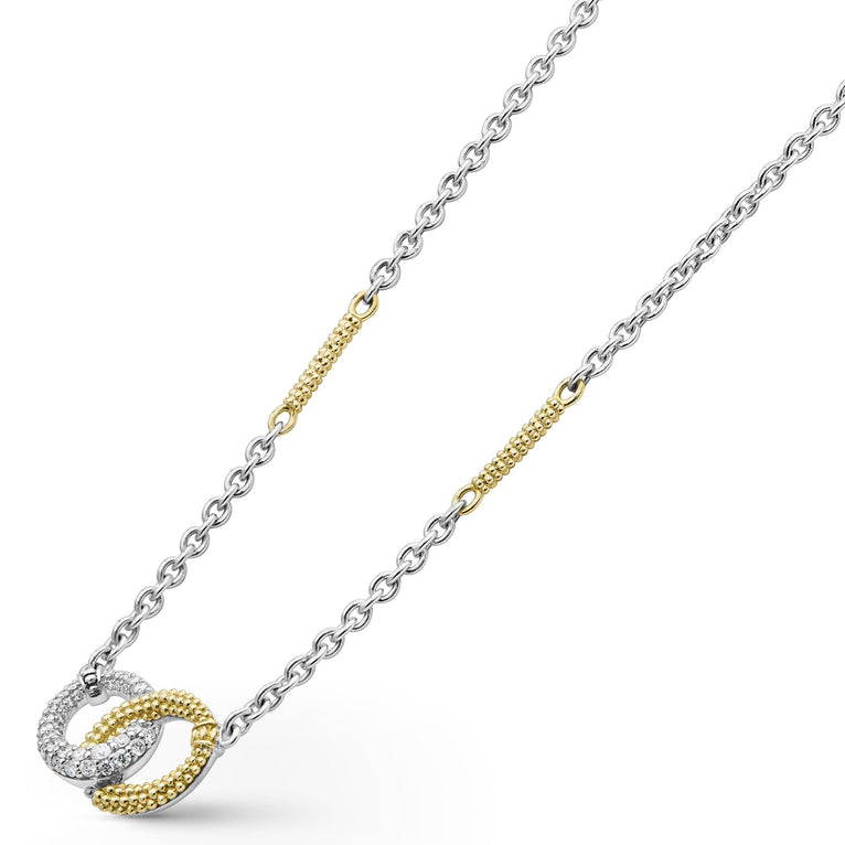 beaded Pendant necklace in sterling silver and gold with diamonds