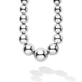 front of bold sterling silver necklace beads grow from small to extra-large