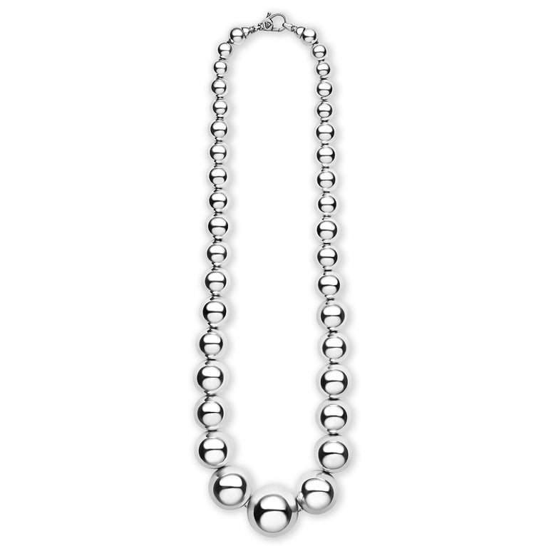 whole bold sterling silver necklace beads grow from small to extra-large with clasp