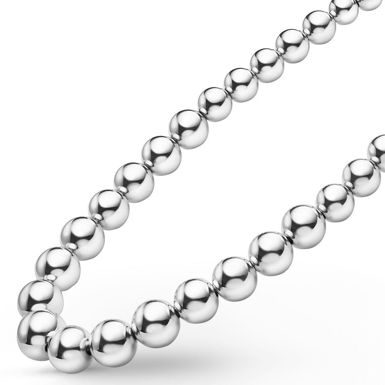 side of sterling silver necklace beads increasing from small to bigger