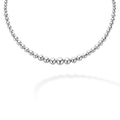 Front of sterling silver thin to thick beaded necklace