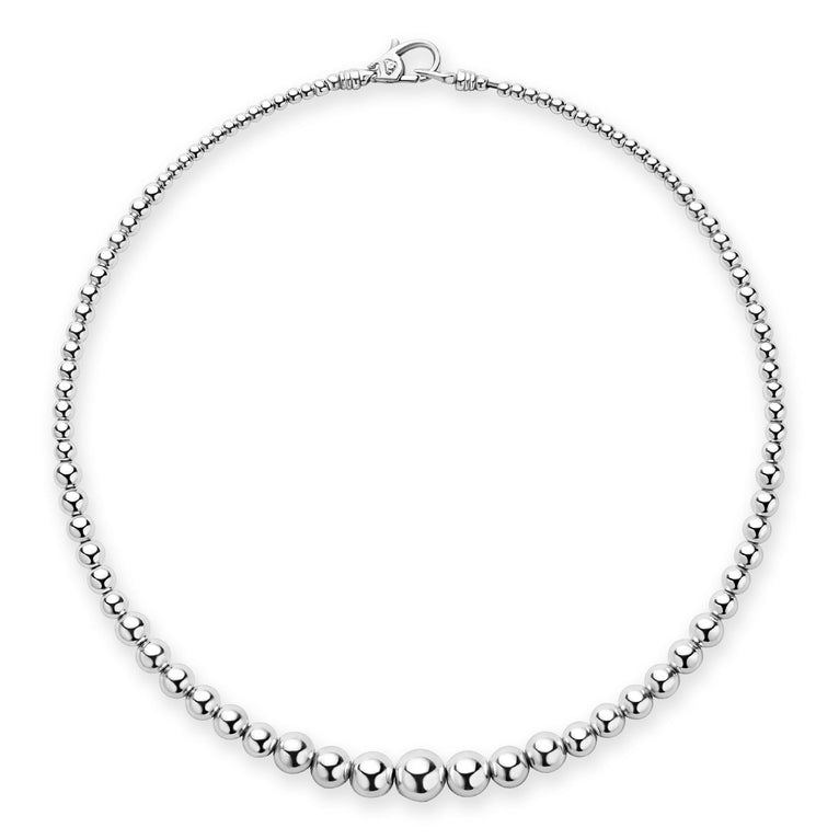 whole sterling silver thin to thick beaded necklace with clasp
