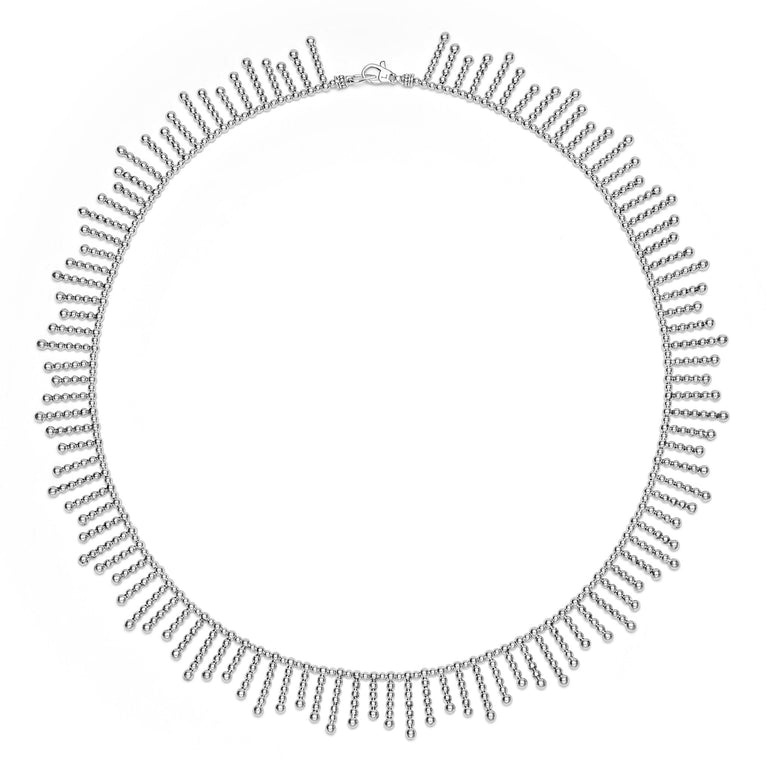 Signature Caviar The Drop Silver Beaded Fringe Statement Necklace