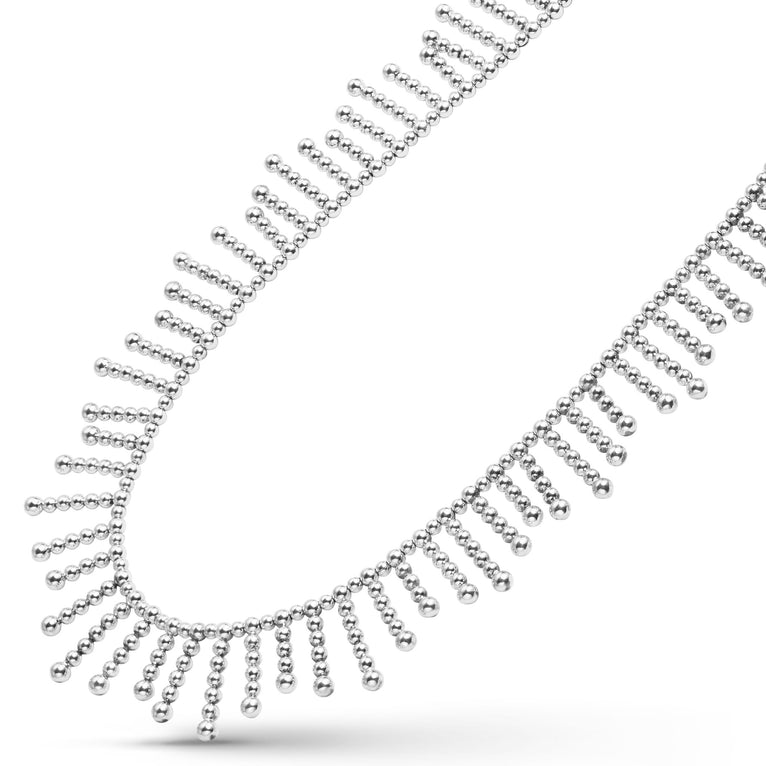 Signature Caviar The Drop Silver Beaded Fringe Statement Necklace