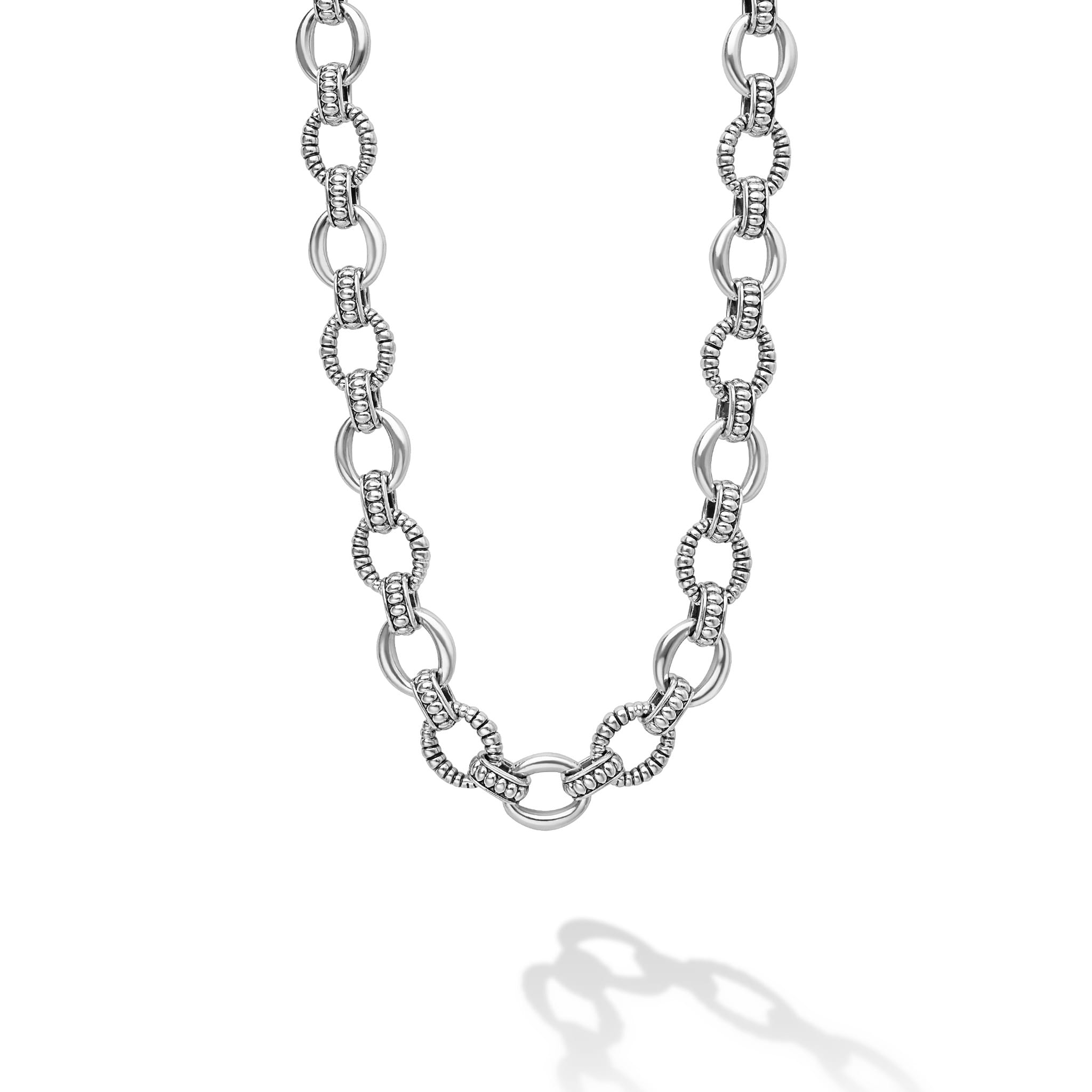 Signature Caviar Sterling Silver Fluted Oval Link Necklace