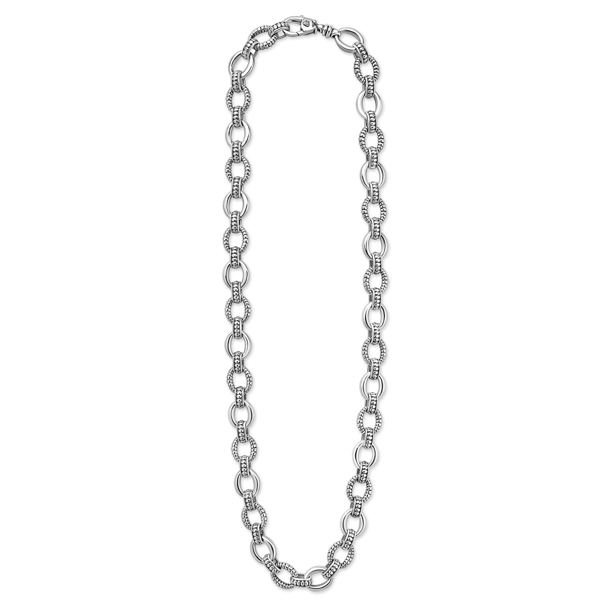 Signature Caviar Sterling Silver Fluted Oval Link Necklace
