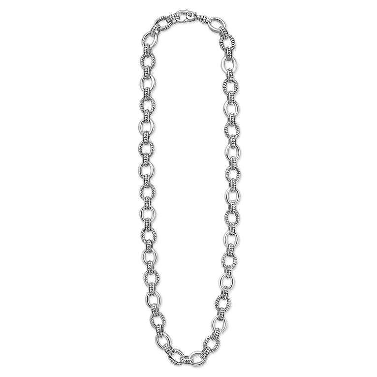 Signature Caviar Sterling Silver Fluted Oval Link Necklace