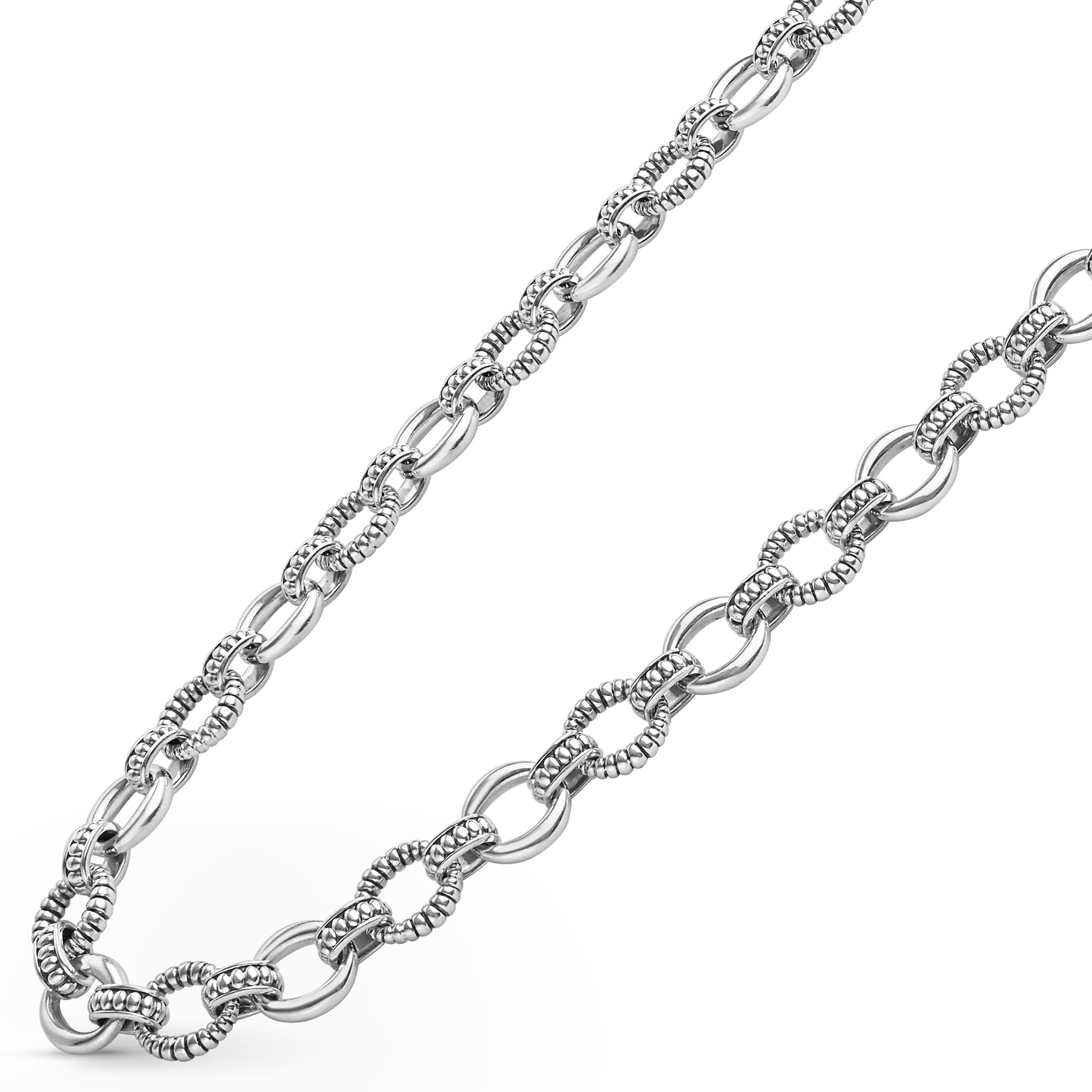 Signature Caviar Sterling Silver Fluted Oval Link Necklace