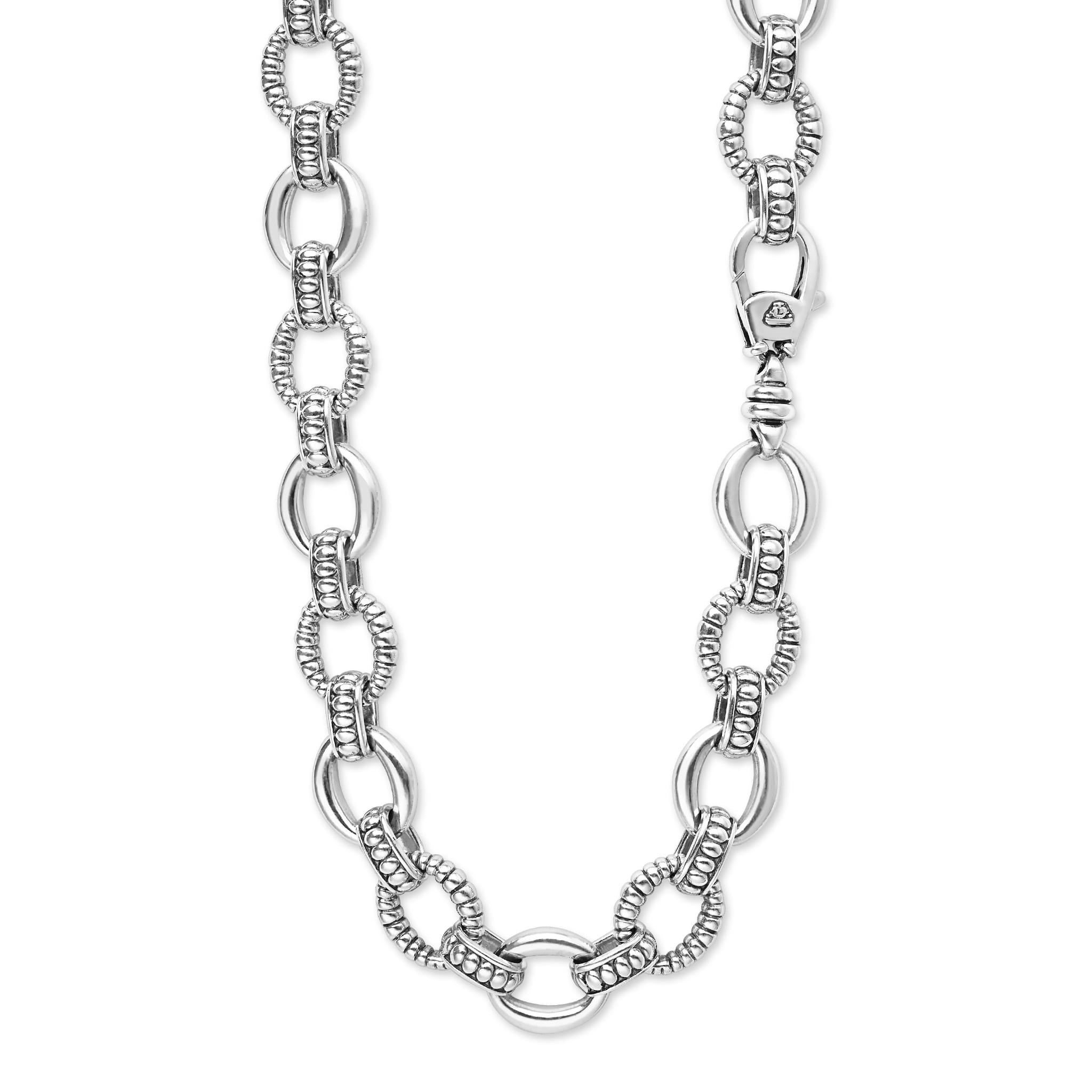 Signature Caviar Sterling Silver Fluted Oval Link Necklace