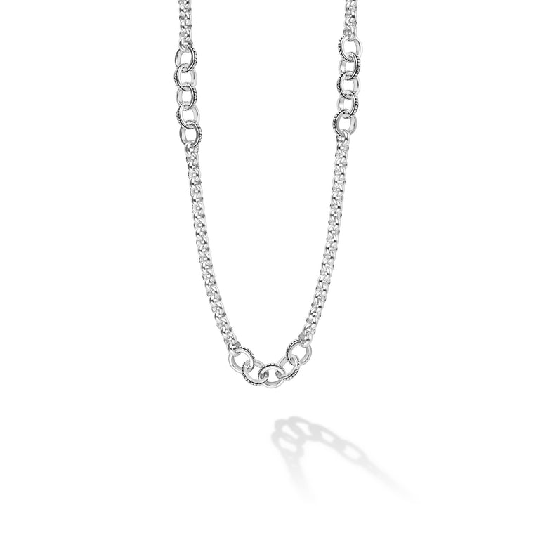 Signature Caviar Silver Ring Link Station Necklace