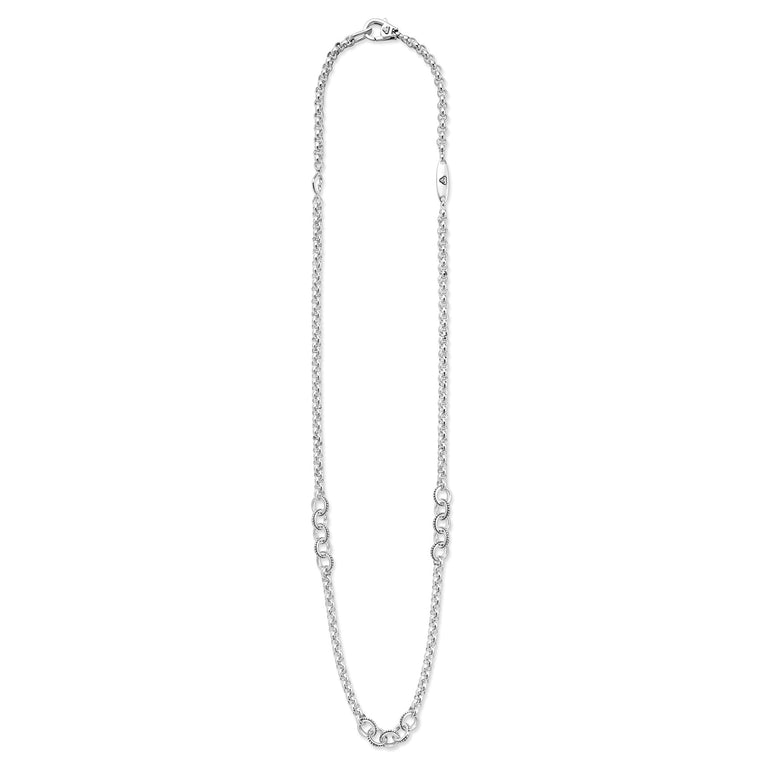 Signature Caviar Silver Ring Link Station Necklace
