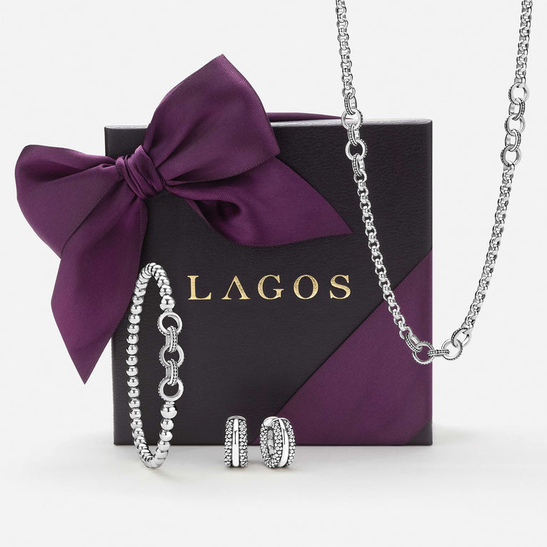 Signature Caviar Silver Ring Link Station Necklace