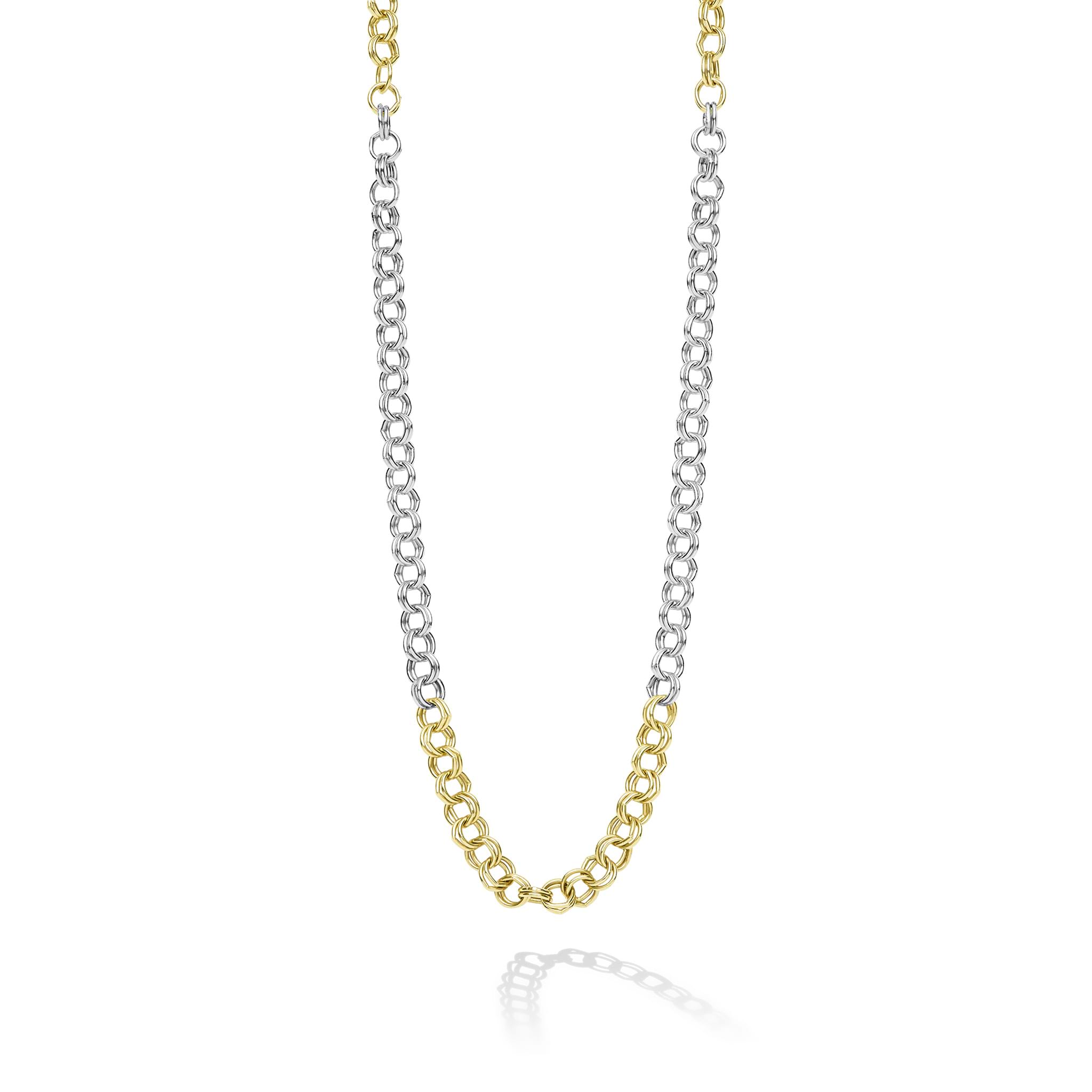 LAGOS Anthem two tone 3.5 mm double cable chain necklace in sterling silver and 18K gold, lobster clasp, 18–24 inch