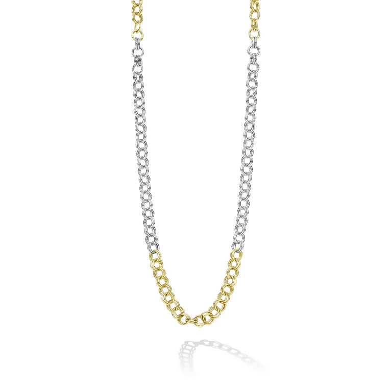 LAGOS Anthem two tone 3.5 mm double cable chain necklace in sterling silver and 18K gold, lobster clasp, 18–24 inch