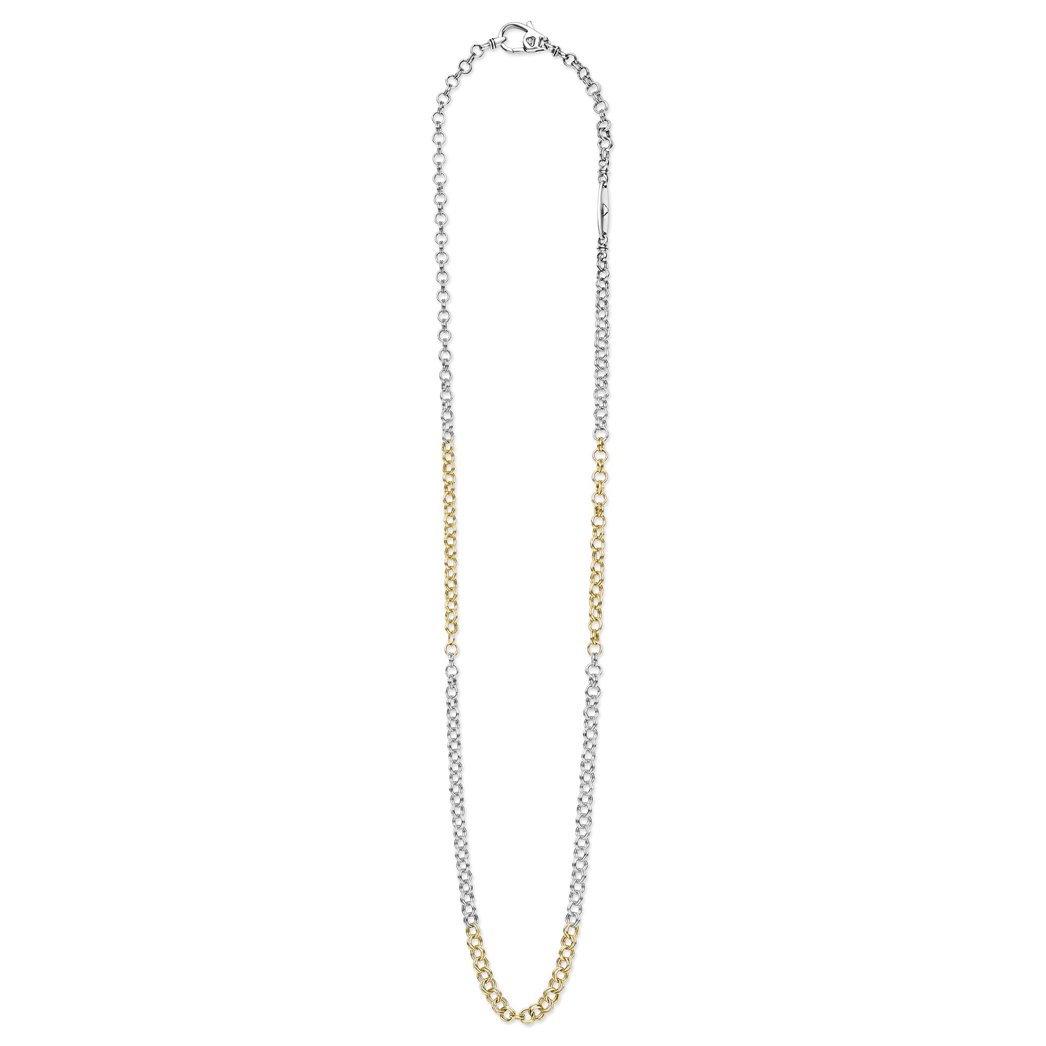 LAGOS Anthem two tone 3.5 mm double cable chain necklace in sterling silver and 18K gold, lobster clasp, 18–24 inch