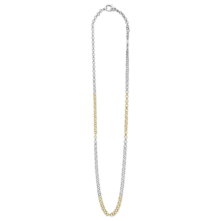 LAGOS Anthem two tone 3.5 mm double cable chain necklace in sterling silver and 18K gold, lobster clasp, 18–24 inch