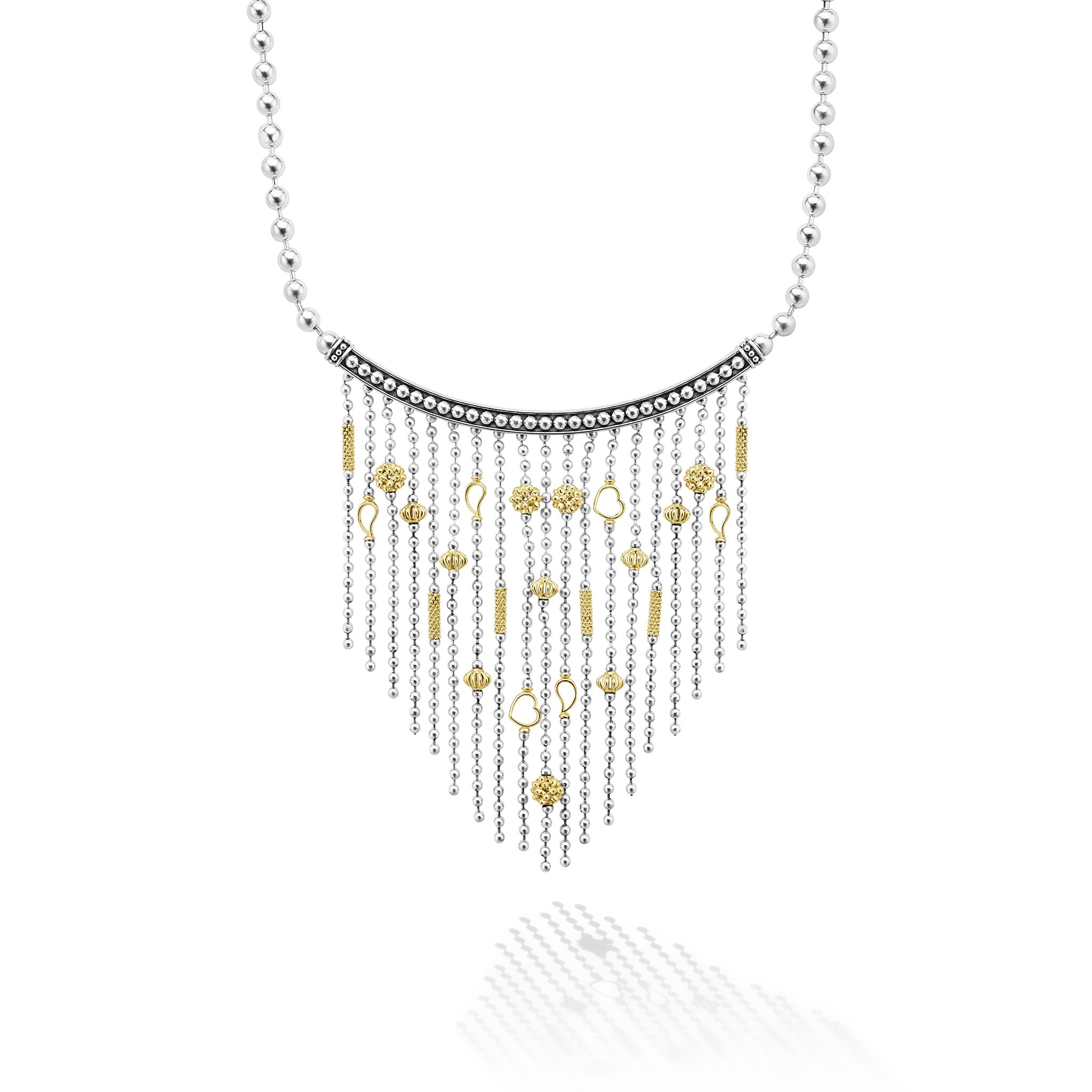 closeup of the Two-Toned Caviar Multi-Strand Necklace