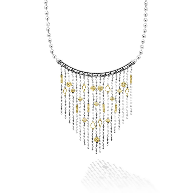 closeup of the Two-Toned Caviar Multi-Strand Necklace