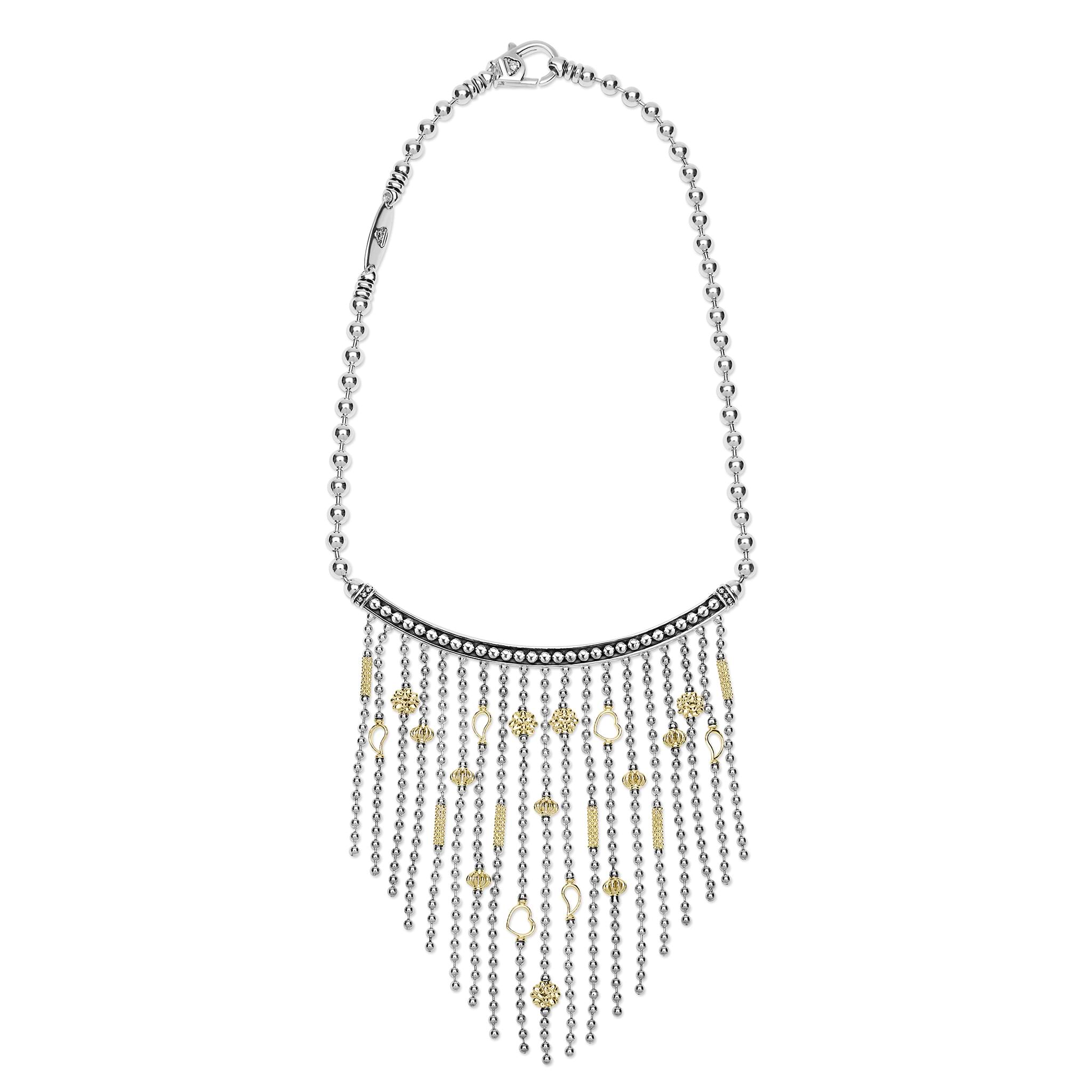 full view of the Two-Toned Caviar Multi-Strand Necklace