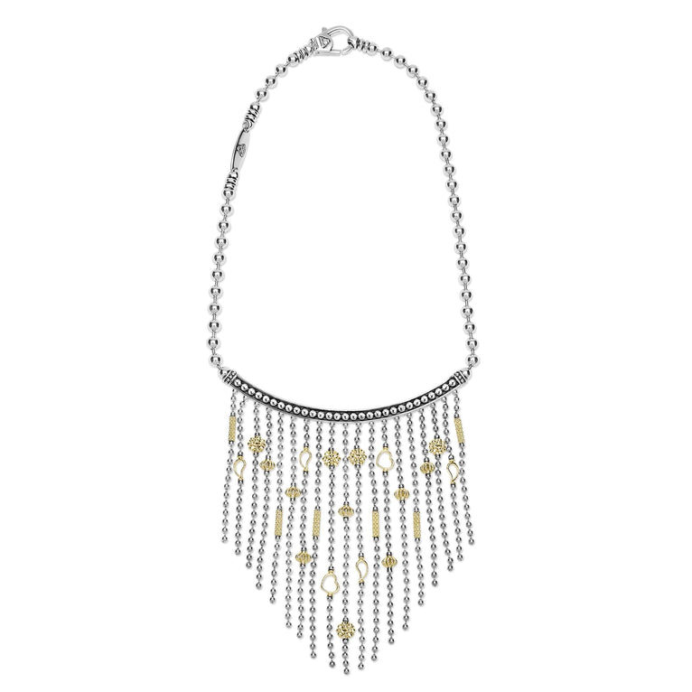 full view of the Two-Toned Caviar Multi-Strand Necklace