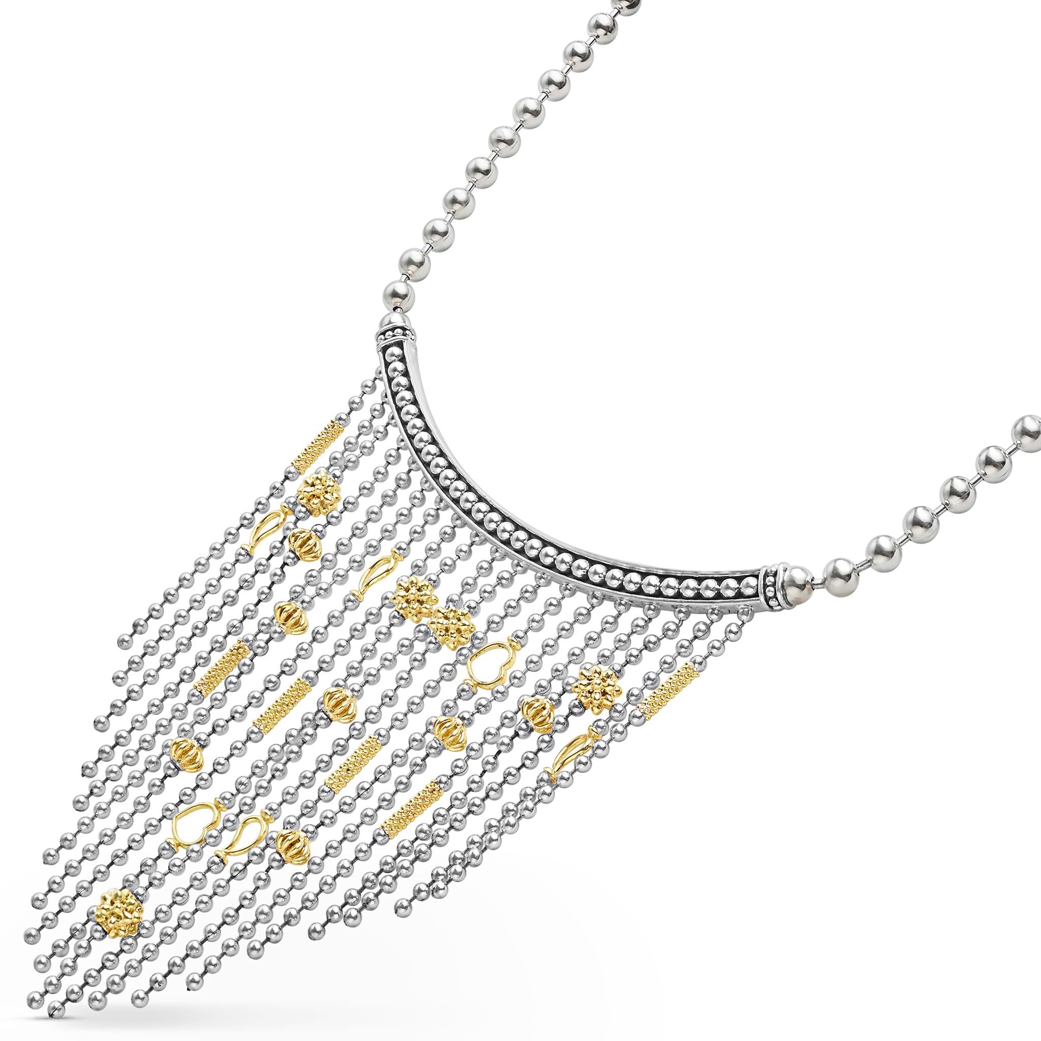 side view of the Two-Toned Caviar Multi-Strand Necklace