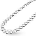 Caviar Bubbly Sterling Silver Disc Necklace features polished disc links and an engraved LACOSTE oval link, reflecting elegance and meticulous craftsmanship.