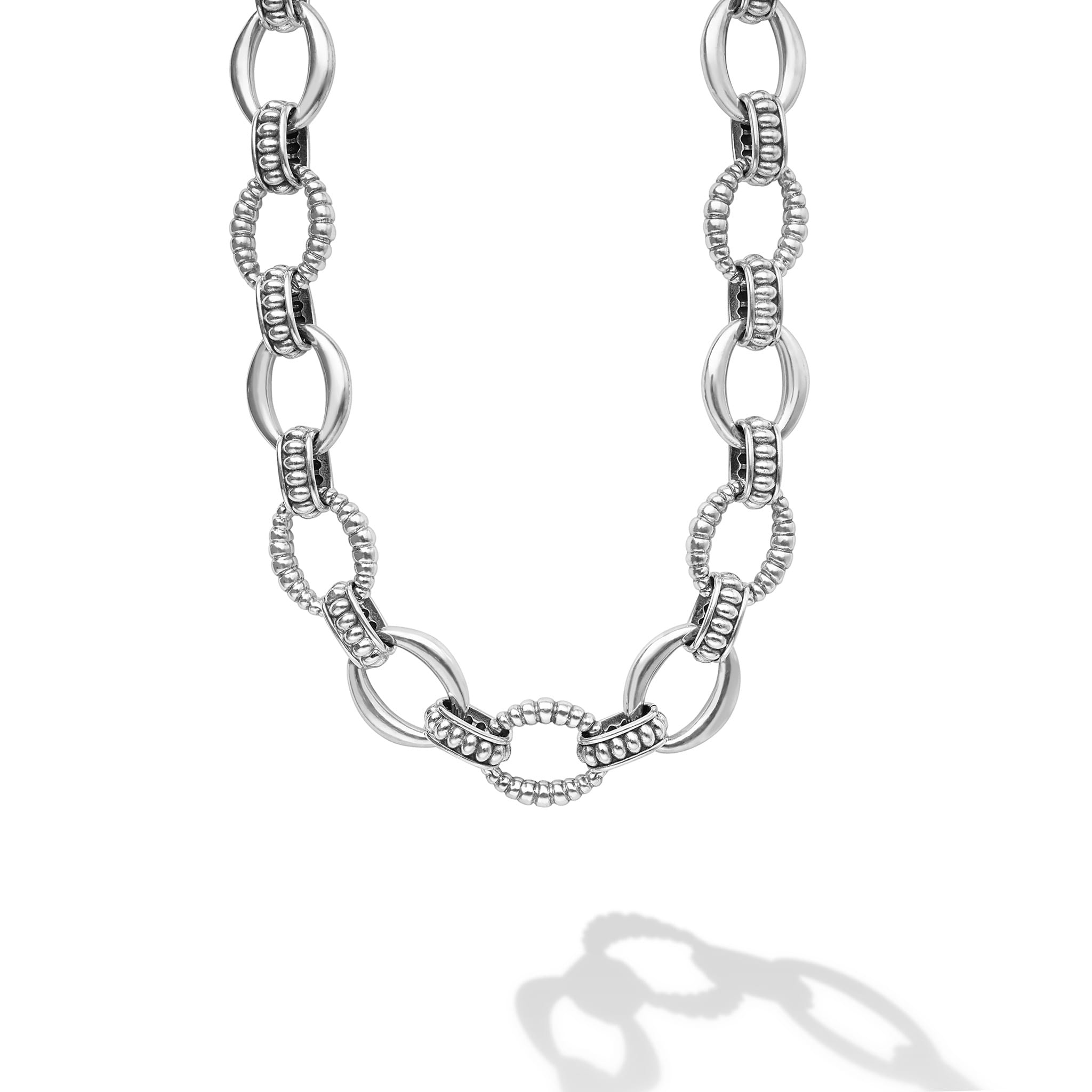 Signature Caviar Sterling Silver Oval Fluted Link Necklace | 15mm