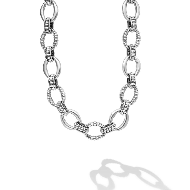 Closeup view of Sterling Silver Oval Fluted Link Necklace