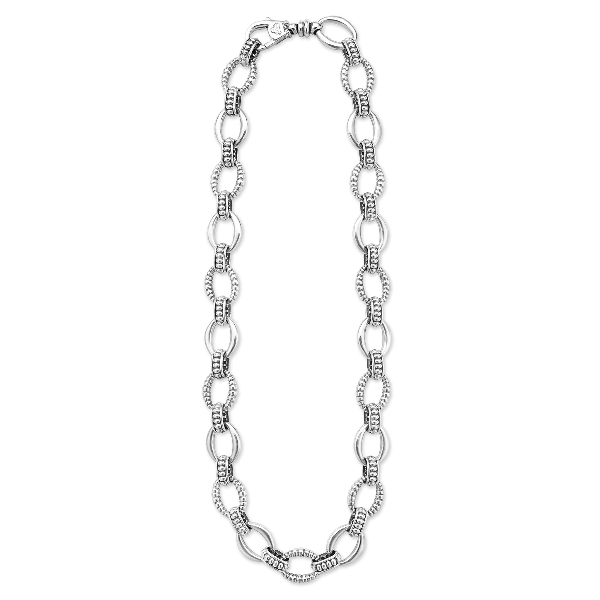 Full view of Sterling Silver Oval Fluted Link Necklace