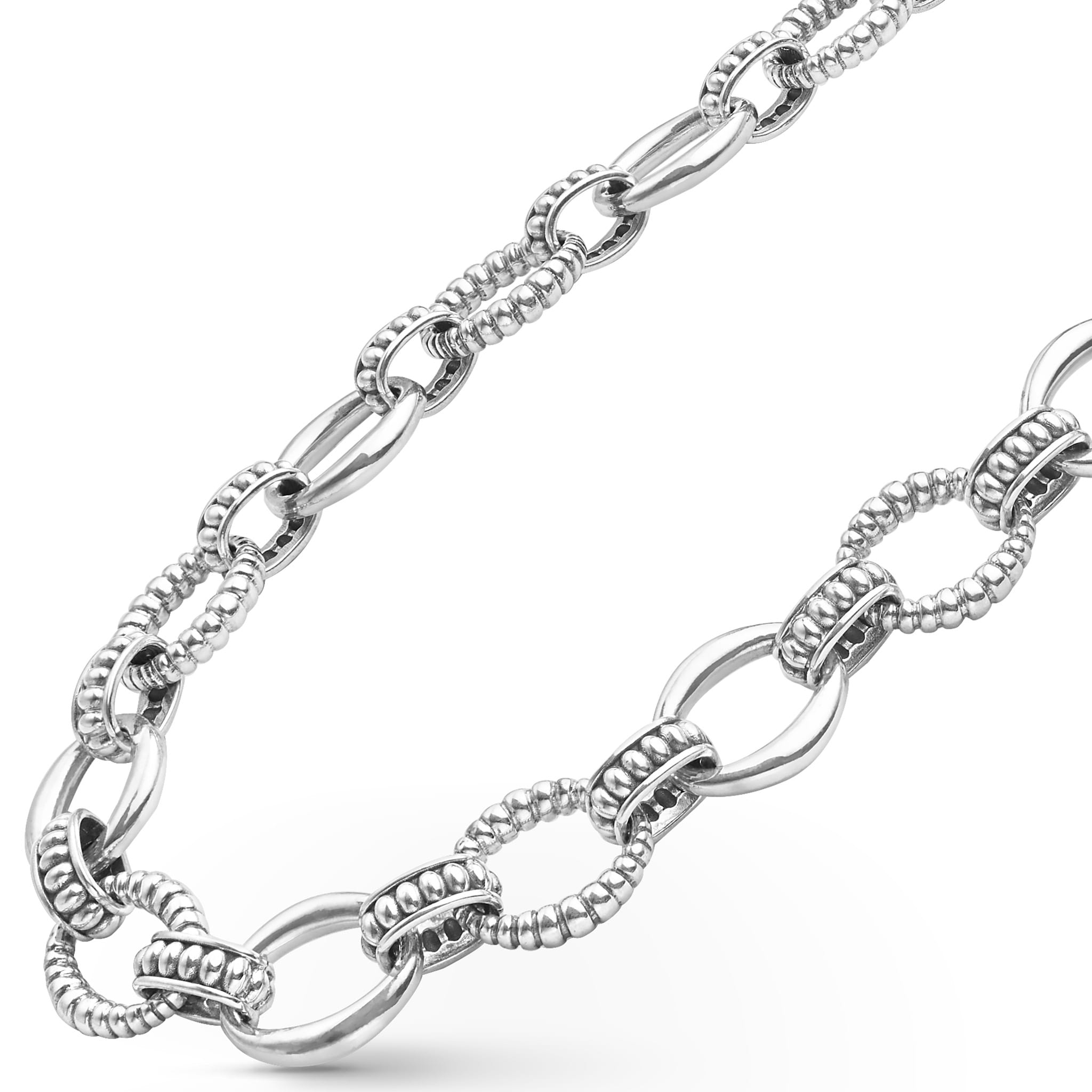 side view of Sterling Silver Oval Fluted Link Necklace