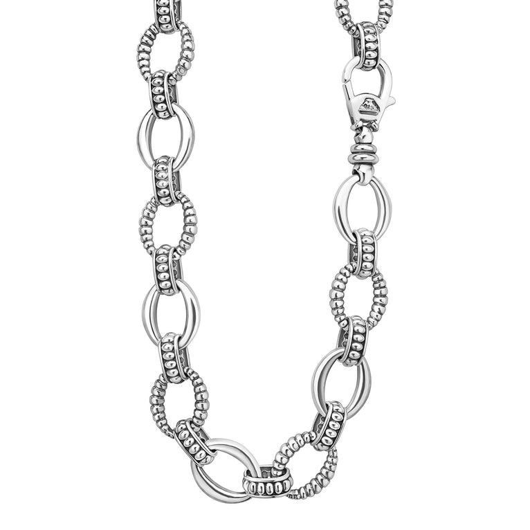 clasp view of Sterling Silver Oval Fluted Link Necklace