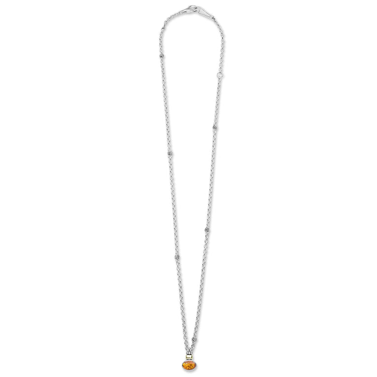 Signature Caviar Two-Tone Citrine Oval Pendant Necklace features a citrine gemstone on a sterling silver chain with 18K gold accents and caviar beading.