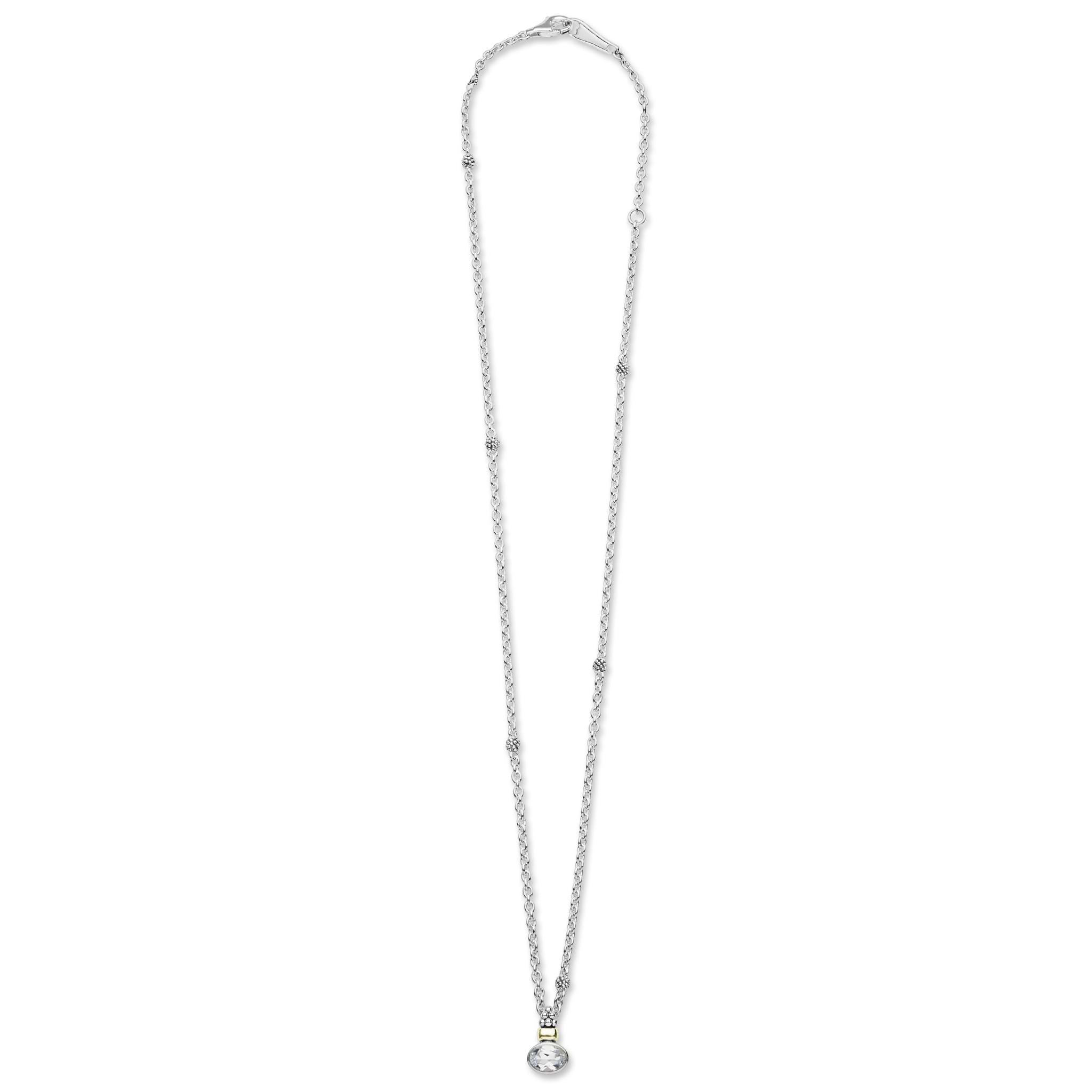 Signature Caviar Two-Tone White Topaz Oval Pendant Necklace with faceted topaz, sterling silver, and 14K gold accents, featuring elegant caviar beading on a delicate chain.