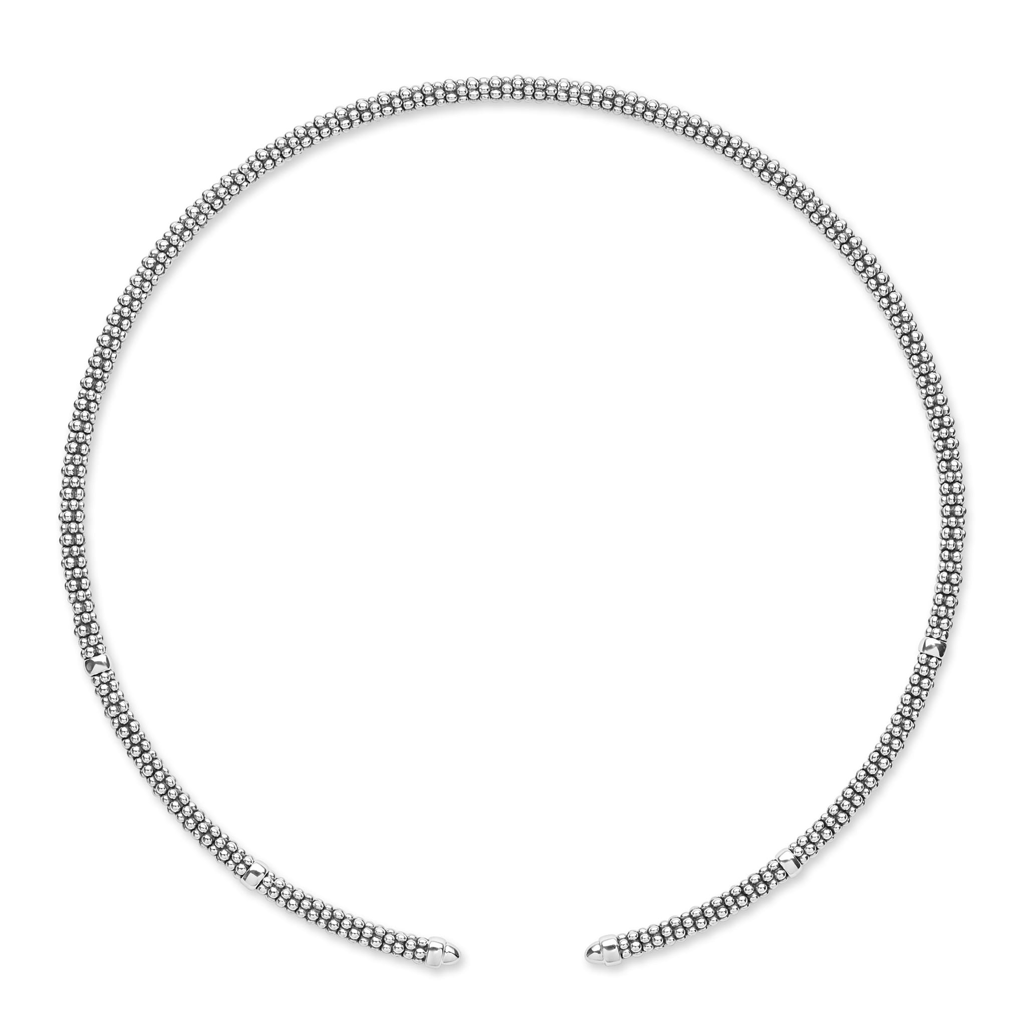 Signature Caviar Sterling Silver Caviar Beaded Mini Versa Necklace, featuring a 3mm open-ended design with polished silver beads and six sterling silver stations for a sleek, modern look.