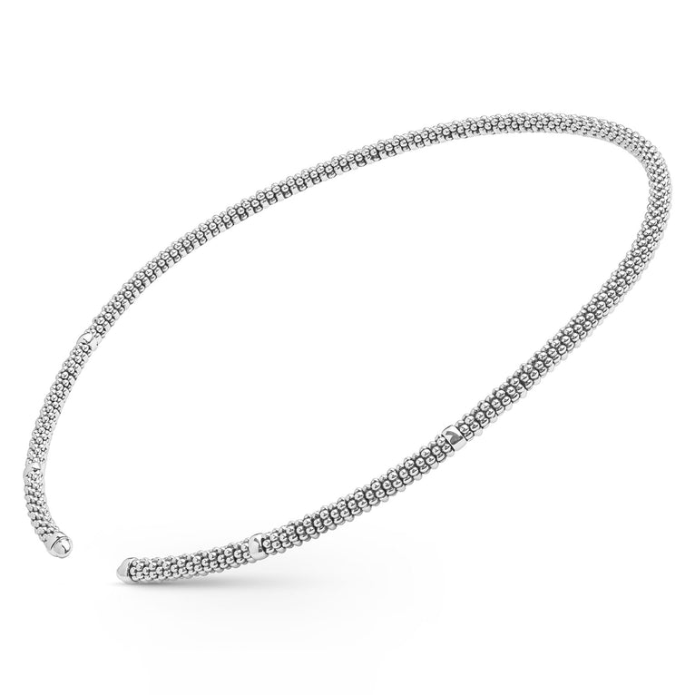 Signature Caviar Sterling Silver Caviar Beaded Mini Versa Necklace, 3mm, showcasing a sleek design with textured caviar beading and polished silver stations for a modern, refined profile.