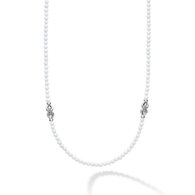 Signature Caviar White Agate & Sterling Silver Station Necklace, featuring small round white beads and polished sterling silver stations, offering a modern, elegant design for versatile wear.