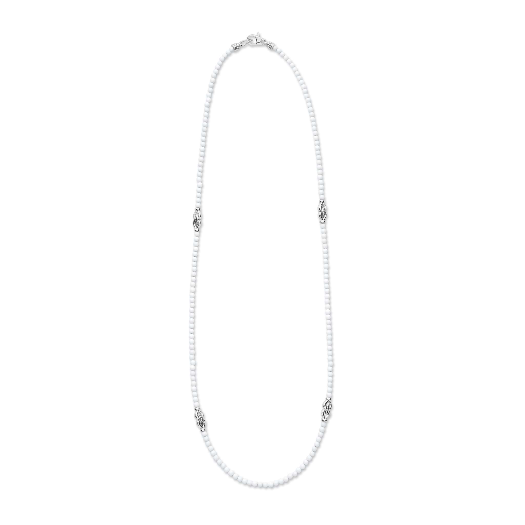 Signature Caviar White Agate & Sterling Silver Station Necklace featuring white agate beads and sterling silver accents, designed for elegance and versatility.