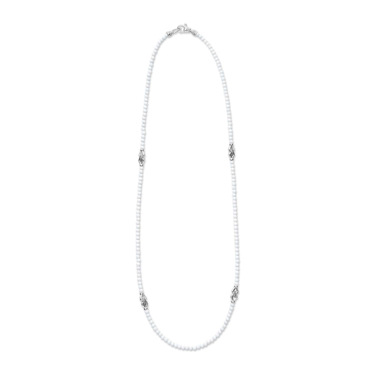 Signature Caviar White Agate & Sterling Silver Station Necklace featuring white agate beads and sterling silver accents, designed for elegance and versatility.