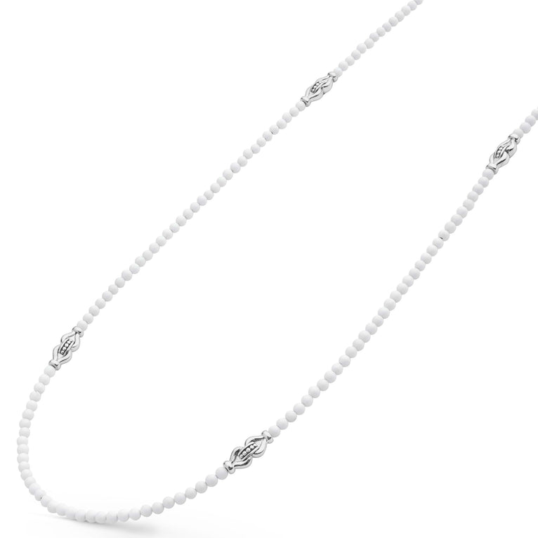 Signature Caviar White Agate & Sterling Silver Station Necklace featuring smooth white agate beads and polished sterling silver stations, showcasing refined elegance and versatility.